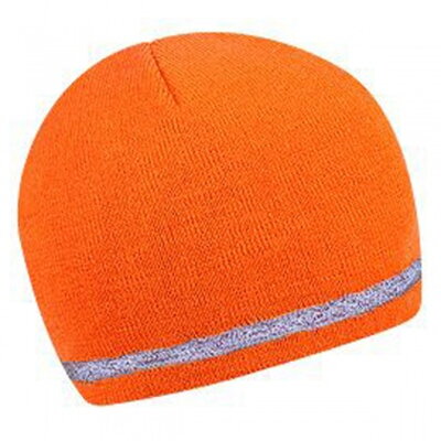 Čepice zimní pletená s reflexním pruhem-986-02 oranžová