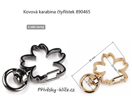 Kovová karabina čtyřlístek nikl černý 890465 - Cena 24,90 bez DPH