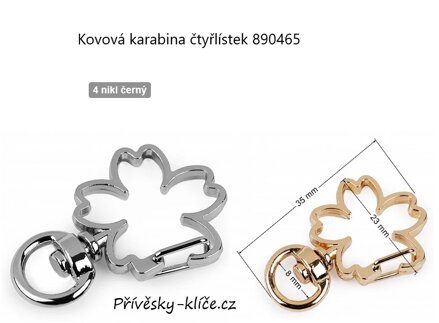 Kovová karabina čtyřlístek nikl 890465 - Cena 24,90 bez DPH