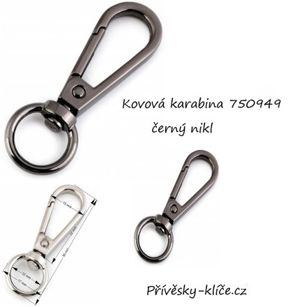 Kovová karabina nikl černý 750949 - Cena 19,50 bez DPH