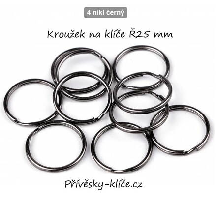 Kroužek na klíče Ø25 mm nikl černý  080975 - Cena 1,90 bez DPH